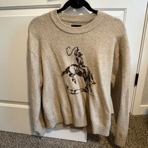 Abercrombie & Fitch Beige Crewneck Sweater with Rider Design